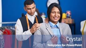  Presentation with sewing - Presentation enhanced with man-and-woman-tailor background and a ocean colored foreground