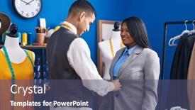  Presentation with sewing - Slide deck featuring man-and-woman-tailor background and a ocean colored foreground