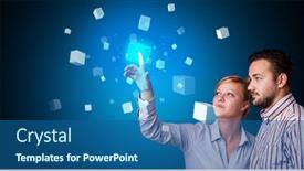  Presentation with hologram - Beautiful presentation theme featuring man-and-woman-touching-hologram backdrop and a ocean colored foreground