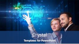  Presentation with medical charts - PPT layouts having man-and-woman-touching-hologram background and a ocean colored foreground