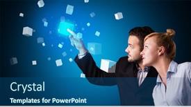  Presentation with displaying - Audience pleasing slide deck consisting of man-and-woman-touching-hologram backdrop and a ocean colored foreground