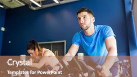  Presentation with cycling - Cool new PPT theme with man and woman using cycling exercise bikes at the gym backdrop and a coral colored foreground