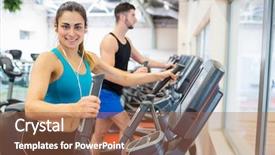  Presentation with machines - Beautiful PPT layouts featuring man and woman using ellipitical machines at the gym backdrop and a tawny brown colored foreground