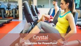  Presentation with machines - Beautiful theme featuring man and woman using exercise machines at the gym backdrop and a coral colored foreground