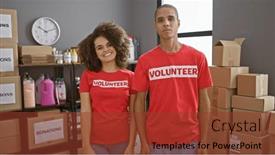  Presentation with community center - Theme featuring man-and-woman-volunteers-smiling and a tawny brown colored foreground