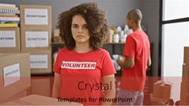  Presentation with altruism - Slide set featuring man-and-woman-volunteers-work and a red colored foreground