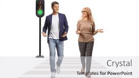 Presentation with pedestrian - PPT theme having man-and-woman-walking background and a light gray colored foreground