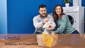  Presentation with laundry room - Theme having man-and-woman-washing-clothes background and a coral colored foreground