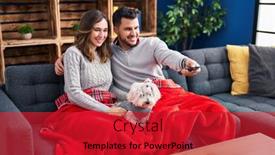  Presentation with man watching woman preparing vegetables - Slides having man-and-woman-watching-movie background and a crimson colored foreground