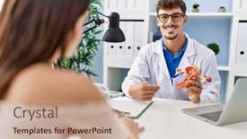  Presentation with uterus - PPT layouts having man-and-woman-wearing-doctor background and a coral colored foreground