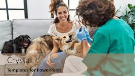  Presentation with dog - Slide set with man-and-woman-wearing-veterinarian background and a coral colored foreground
