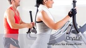  Presentation with woman sport - PPT layouts consisting of man and woman with elliptical background and a light gray colored foreground
