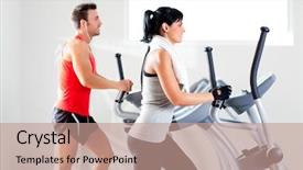  Presentation with woman sport - Slide set with man and woman with elliptical background and a coral colored foreground