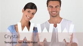  Presentation with www - Amazing presentation theme having man and woman with www initials backdrop and a coral colored foreground