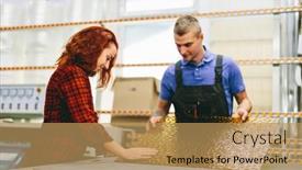  Presentation with glass industry - Slide deck consisting of man-and-woman-working background and a coral colored foreground