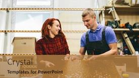  Presentation with glass industry - Beautiful theme featuring man-and-woman-working backdrop and a gold colored foreground