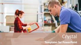  Presentation with glass industry - Theme having man-and-woman-working background and a coral colored foreground