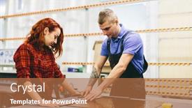  Presentation with glass industry - Beautiful slide set featuring man-and-woman-working backdrop and a coral colored foreground