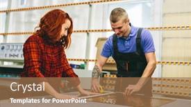  Presentation with glass industry - PPT theme enhanced with man-and-woman-working background and a coral colored foreground