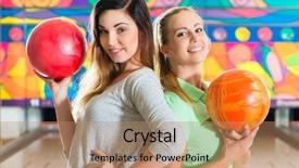  Presentation with bowling - Audience pleasing slide set consisting of man and women playing bowling backdrop and a coral colored foreground