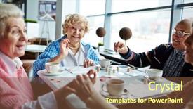  Presentation with hero man and women - Audience pleasing theme consisting of game chance - happy senior man and women backdrop and a lemonade colored foreground