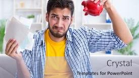  Presentation with pay - Slide set with man-angry-at-bills background and a light blue colored foreground