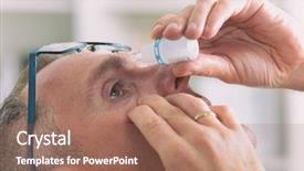  Presentation with eye - Beautiful theme featuring man applying eye drops backdrop and a coral colored foreground