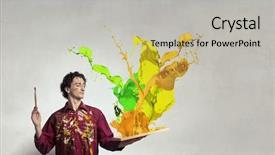  Presentation with artist - Beautiful PPT layouts featuring man-artist-painting-with-brush backdrop and a  colored foreground