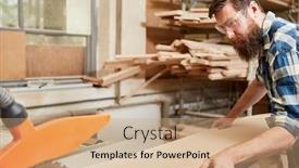  Presentation with wood board - Slide set enhanced with man-as-a-carpenter-cuts background and a coral colored foreground