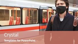  Presentation with commuter - Beautiful PPT theme featuring man-as-a-commuter backdrop and a coral colored foreground