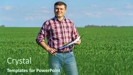  Presentation with agriculture crops - Slide set with man-as-a-farmer-poses background and a forest green colored foreground