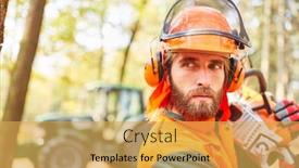  Presentation with chainsaw - Presentation design consisting of man-as-a-forest-worker background and a yellow colored foreground