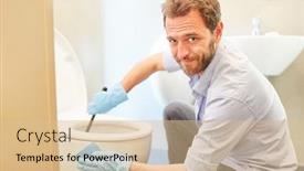  Presentation with distribution - Theme featuring man-as-a-housekeeper-cleans background and a lemonade colored foreground