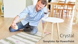  Presentation with citric acid - Theme having man as a houseman uses citric acid to remove red wine stain background and a lemonade colored foreground