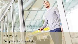  Presentation with trains - Beautiful PPT theme featuring man-as-a-passenger backdrop and a mint green colored foreground