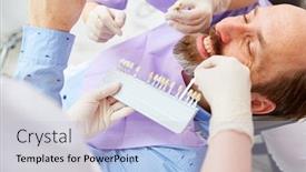  Presentation with teeth whitening - Cool new slide deck with man-as-a-patient-adjusting backdrop and a light blue colored foreground