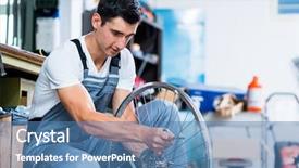  Presentation with mechanic - Colorful PPT theme enhanced with man as bicycle mechanic working backdrop and a teal colored foreground