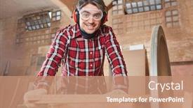  Presentation with carpenter - Beautiful theme featuring man-as-carpenter-in-carpentry backdrop and a coral colored foreground