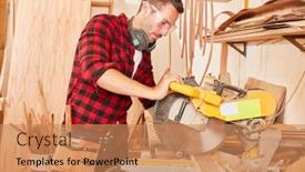  Presentation with apprentice - Colorful PPT theme enhanced with man-as-carpenter-trainee backdrop and a coral colored foreground
