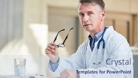  Presentation with physician - Presentation consisting of man-as-chief-physician background and a sky blue colored foreground