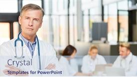  Presentation with confidence - Presentation design consisting of man-as-chief-physician background and a sky blue colored foreground