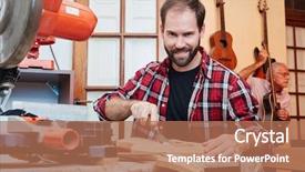  Presentation with music man in suit guitar - Slides with man as craftsman making new background and a  colored foreground