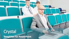  Presentation with apprenticeship - PPT theme having man as medicine student learn background and a teal colored foreground