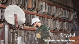 Presentation with foundry - Cool new PPT theme with man as metallurgy worker backdrop and a gray colored foreground