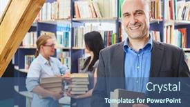  Presentation with bookstore - Audience pleasing PPT theme consisting of man-as-reader-or-lecturer backdrop and a ocean colored foreground