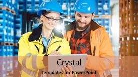  Presentation with supply chain - Presentation design enhanced with man as workers in logistics background and a coral colored foreground