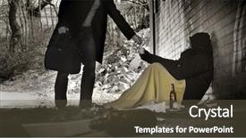  Presentation with homeless - PPT theme consisting of man asks for charity - homeless background and a tawny brown colored foreground