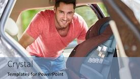  Presentation with car seat - Presentation theme with man-assembles-a-child-seat background and a teal colored foreground
