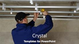  Presentation with 3d man puzzle assembling - PPT theme featuring man-assembles-profile-metal-frame background and a navy blue colored foreground