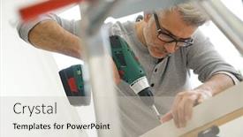  Presentation with diy - Cool new theme with man assembling diy furniture using electric drill backdrop and a soft green colored foreground